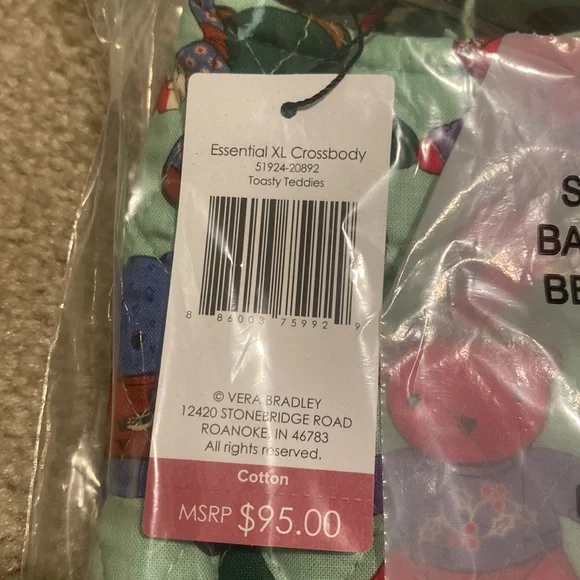 New Vera Bradley Essential XL Crossbody Bag Christmas Holiday (Toasty Teddies) - Picture 3 of 4